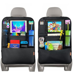Huckaboo Organisateur Voiture Enfant - Rangement voiture enfant, Nombreuses poches, Support tablette, Noir, Lot de 2