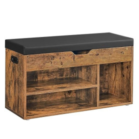 VASAGLE Banc à Chaussures Rembourré, Banc de Rangement, Rangement Caché, Étagères, Meuble d'Entrée, Capacité de Charge 136 kg, 3