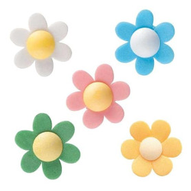 dekora – 120 fleurs comestibles en azyme 4 cm – 5 couleurs assorties – Décoration gâteau anniversaire, cupcakes et desserts – Sa