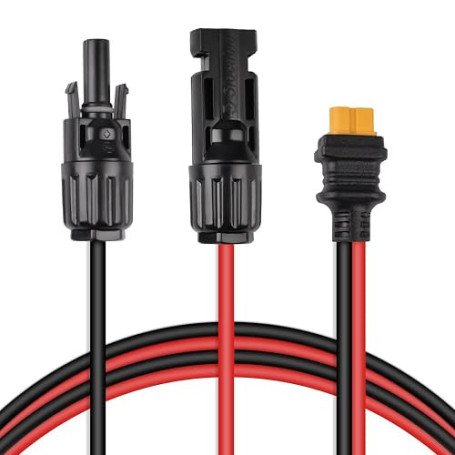 URAQT Connecteur de Panneau Solaire au Câble Adaptateur XT60 12AWG, 60CM IP68 Imperméable Double gaine PVC Résistant à La Chaleu