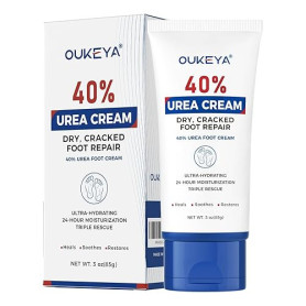 OUKEYA Crème d'Uree 40%, Crème Pieds Très Secs et Abîmés, Réparatrice Hydratante pour Crevasses Mains, Crème Gerçures Engelures,