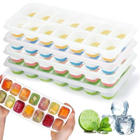4 Pièces bacs à glaçons en silicone avec couvercle,Moule à Glaçons,Certifié LFGB - Sans BPA,bacs à glaçons carrés faciles à reti