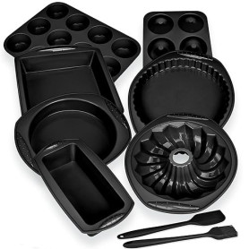 Kit d'outils de cuisson Aschef 9en1 - Moules à gâteau individuel en silicone antiadhésif, plaque à biscuits, moules à tarte, rés