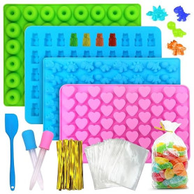 Gemtte Moules à Bonbons en Silicone, 4 Pièces Moule à Bonbon Gommeux avec 2 Pipettes, Moule Bonbon Silicone Réutilisable, Idéal