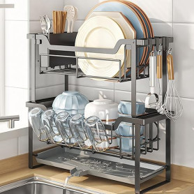 HABITELLO Egouttoir Vaisselle 2 Niveaux en Fer - Rangement Cuisine Compact, Espace Économisé pour Évier et Plan de Travail, sans