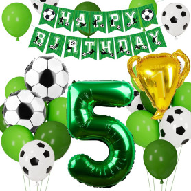 Ballon Anniversaire Football 5 Ans, Football Anniversaire Décoration 5 Ans Enfants, Décorations de Fête de Football, Ballon Vert
