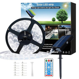 Meewata Bande lumineuse solaire LED de 6 m pour extérieur étanche avec autocollant, 8 modes avec minuterie à distance, parfaite