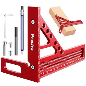 Preciva 3D Équerre de Charpentier avec Crayon, Multi-Angle Équerre de Menuiserie Aluminium 22,5-90° avec Aide au Positionnement,