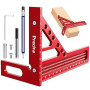 Preciva 3D Équerre de Charpentier avec Crayon, Multi-Angle Équerre de Menuiserie Aluminium 22,5-90° avec Aide au Positionnement,