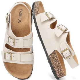 Jifenkla Mules Sandales Femme,Antidérapantes Sabots Été Plates En Liège Sandales Homme,Réglables Boucles Plateforme Chaussons Mo