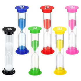 Lot de 6 sabliers Enfants colorés en Acrylique – 30s, 1, 2, 3, 5, 10 Min – pour Classe, Maison, Chambre Enfant – Apprentissage d