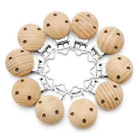 RUBY - Lot de 10 pinces en bois de hêtre de haute qualité, attache tétine, pinces tétine, pince en bois naturel (Avec trou)