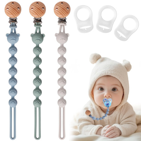 EARLY MINDS Pack de 3 Attache Tetine Silicone, Attache Sucette avec Une Seule Pièce en Silicone, Accroche Tétine Bebe pour Fille