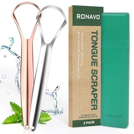 RONAVO Gratte Langue, Brosse Langue Pour Adulte une Haleine Fraiche, Tongue Scraper Acier Inoxydable, Conception distinctive à 2