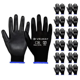 Velway Gants de Travail 12 Paires - Gants Resistant aux Abrasion - Revêtement en Polyester PU - Polyvalent Gants de Jardinage -