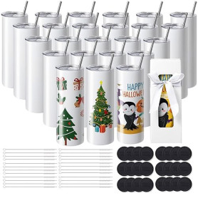 VEVOR Gobelets Thermos à Sublimation de 59 cL, 24PCs, Fins et Droits, Bouteille Sublimable en Acier Inoxydable, Vierges, à Doubl