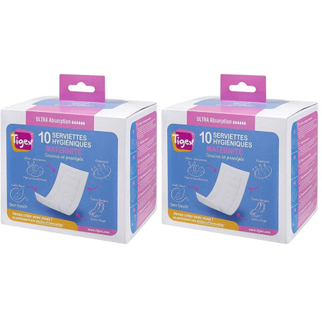 Tigex Serviettes Hygiéniques post accouchement, 10 Unités (Lot de 2)