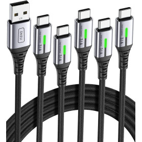 INIU Câble USB C [Lot de 5], Cable USB vers USB C 3,1A Charge Rapide, Cable Type C en Nylon pour Chargeur iPhone 15 Samsung Gala