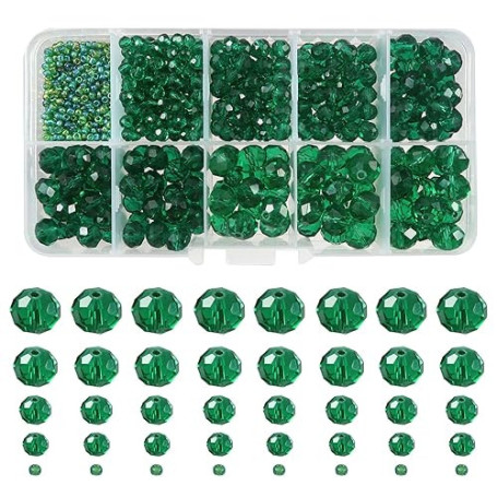 TOAOB 1000pcs Perles à Facette de Cristal Rondes Perle en Verre en Vrac Vert Foncé 2mm 4mm 6mm 8mm 10mm Transparent Crystal Bead