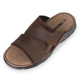 riemot Sandales Homme Cuir Mules Orteil Ouvert Antidérapantes Pantoufles Confortables Amorti Slides Pour Promenade Jardin Voyage