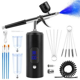 Kalolary Kit Pistolet à Air 38PSI Avec Compresseur, Compresseur Sans Fil Rechargeable Haute Pression Pour Coiffure, Nail Art, Dé