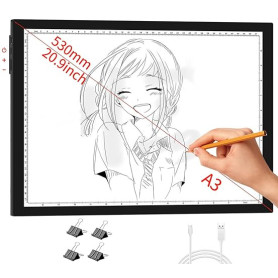 WELZK Tablette Lumineuse Dessin, Side Buttons Tablette Lumineuse A3, 42×32 cm Table Lumineuse Dessin. Table Lumineuse A3 à 10 ni