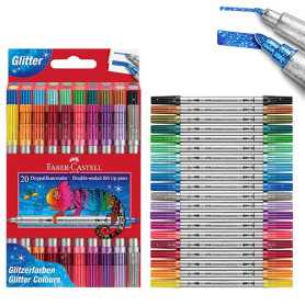 Faber-Castell 151108 - Set de feutres Glitzer, 20 feutres à double pointe pour enfants et adultes