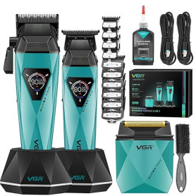 VGR 877S3 Set de Tondeuse Cheveux Hommes Professionnel, Rasoir Sans Fil Revêtu de Titane,Tondeuse Finition Set avec Moteur 8000/