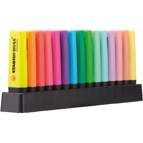 STABILO BOSS ORIGINAL - Surligneur - Set de bureau x 15 Surligneur fluo et pastel assortis