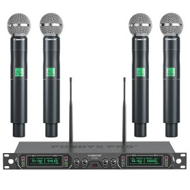 Phenyx Pro Système de Microphone sans Fil, Ensemble de Micro sans Fil UHF à 4 canaux avec Quatre micros Portables, Construction
