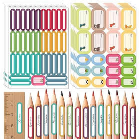 LEMESO Étiquettes Fournitures Scolaires Autocollantes Personnalisées 290PCS, 3 Tailles (0,8x4,8cm, 2,9x4,8cm, 2x2,9cm) pour Styl