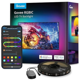 Govee Bande Lumineuse TV, 3,8m Rétroéclairage RGBIC pour TV 55-65 inch, Ruban LED Smart, Bluetooth 2,4G Wi-Fi Contrôle, Fonction