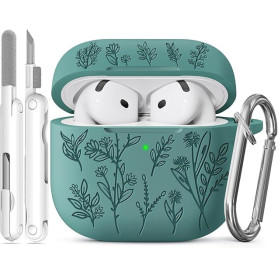 Joremx Coque pour AirPods 4 ornée d'herbe Mignonne (Vert Sapin) | Étui Idéal pour femmes et filles, Gravure au laser, Nettoyage