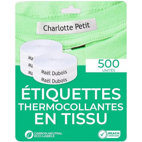 500 étiquettes thermocollantes en tissu pour identifier les vêtements (repasser). Étiquettes nominatives personnalisées pour mar