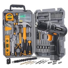 Caisse à Outil 130 pcs avec Perceuse-Visseuse Sans Fil 8V Batterie 1500mAh Recharge USB 10Nm 800 tr/min LED Malette Outils Compl