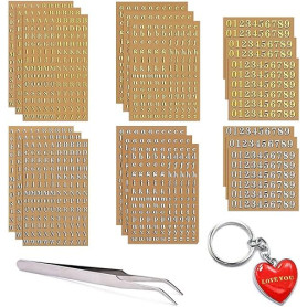 Lot de 18 petites feuilles d'autocollants en résine avec lettres dorées et argentées pour nail art en résine époxy, paillettes a