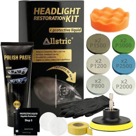 Allstric® Kit Renovation Phare Voiture avec Vernis Phare Anti-UV et Polish Phare Voiture. Kit Polissage Phare Voiture Complet av