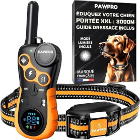 PAWPRO Collier de Dressage, Portée de 3km, Mode Lumière Nocturne, Guide de Dressage Inclus, 124 Niveaux d’Entraînement, BIP Vibr