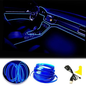 El Wire Bande Lumineuse pour intérieur de Voiture, 5 m de Fil néon USB 5 V avec Protection par fusible pour décoration intérieur