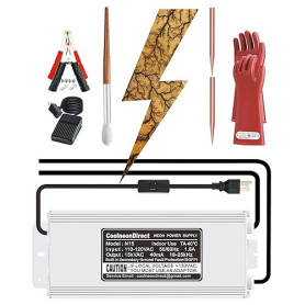 Coolneon Lichtenberg Kit de machine à bois fractale 15 kVAC avec tiges transformateurs, pinces, brosse, gants, interrupteur à pi