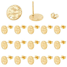 DICOSMETIC 50pcs Texturé Plat Rond Boucle d'oreille Boucles d'oreilles Rondes Plates Résultats de Boucle d'oreille en Acier Inox