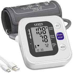 GPZON Tensiomètre Électronique Professionnel Pour Le Haut du Bras, Manchette ajustable 22cm-42cm, Mémoire 2x120, Blanc
