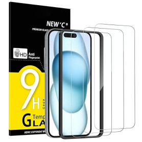 NEW'C Kit de 3, Verre Trempé pour iPhone 16, iPhone 15 (6,1 Pouces) Film en Protection écran efficace contre les Rayures - Ultra