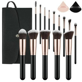 LOPHE 14PCS Pinceaux Maquillage,Set Pinceaux Professionnels Synthétiques Doux,Kit de Maquillage Complet avec Trousse de Rangemen