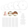 Planches à Gâteaux,Plat Gateau Sur Pied Plastique, 5 Plateaux de Séparation de gâteau et 15 Pièces Goujons à Gâteau Supports à G