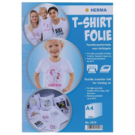 HERMA Lot de 10 feuilles de papier transfert pour textiles clairs, papier à repasser A4 à imprimer et thermocoller, film de tran