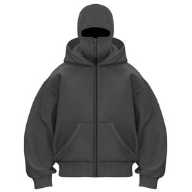 OLIPHEE Sweat à Capuche Zippé Homme Veste Chaude Hoodie Balaclava Cagoule Moto Masque Anti-Vent pour Sports de Plein Air Vélo Au