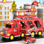 BLmukce Jouet Camion de Pompiers 5 en 1 pour Enfants, Transporteur à Friction avec 4 véhicules de Pompiers, Jouet de 1 2 3 Ans p