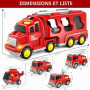 BLmukce Jouet Camion de Pompiers 5 en 1 pour Enfants, Transporteur à Friction avec 4 véhicules de Pompiers, Jouet de 1 2 3 Ans p
