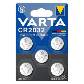 VARTA Piles Bouton CR2032, lot de 5, Power on Demand, Lithium, 3V, emballage sécurisé pour les enfants, pour petits appareils él